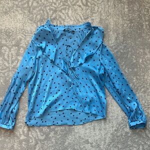Zara Blue and Black Polka Dot Blouse